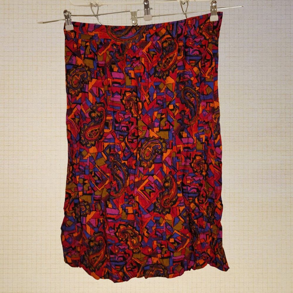Vintage 80s Paisley Geometric Skirt M.L.Sport High Waist Size L USA
